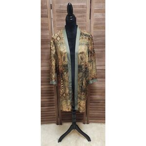 R & M Richards Karen Kwong Womens Size M 3/4 Sleeve Open Front Crinkle Cardigan